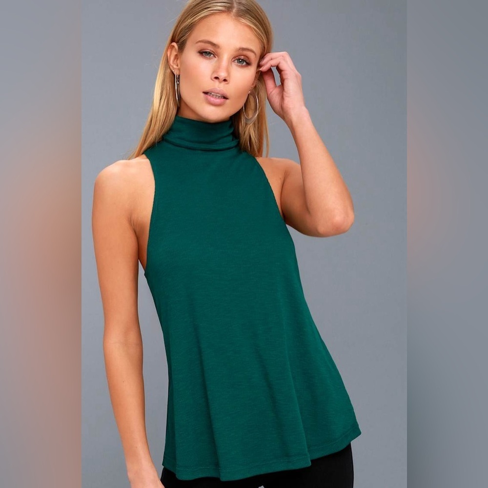 Free People Topanga Forest Green Sleeveless Turtleneck Top